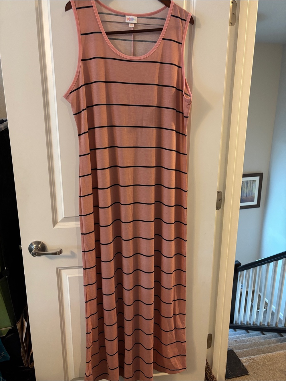 LuLaRoe Pink Dani Dress with Black/Navy Stripes